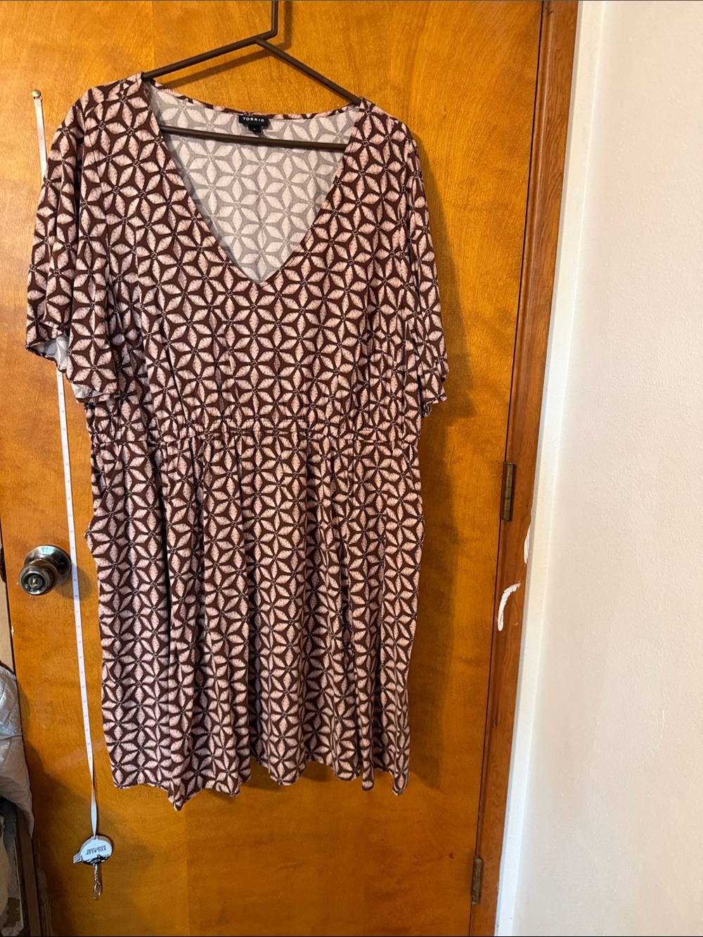 a new day Mauve Brown Geometric V-Neck Midi Dress